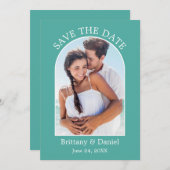 アーチフレームモダンフォトティール(緑がかった色) セーブザデート (正面/裏面)