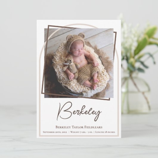 アーチフレームモダンフォトベビー誕生 案内状 (スタンド正面)