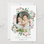 アーチフレームモダンフローラファミリークリスマスフォト シーズンカード (正面)