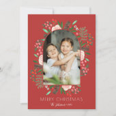 アーチフレームモダンフローラファミリークリスマスフォト シーズンカード (正面)