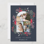 アーチフレームモダンフローラファミリークリスマス3写真 シーズンカード (正面)