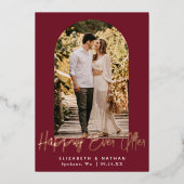 アーチフレーム結婚写真の後で幸せに 箔招待状 (正面)