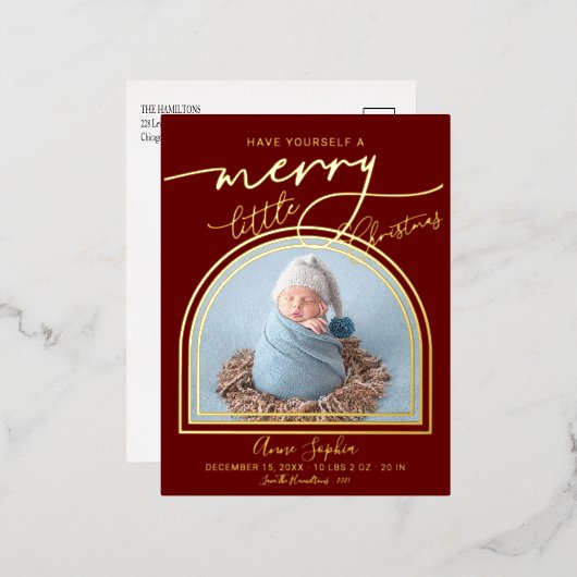 アーチフレーム誕生発表箔はがき 箔シーズンポストカード (正面/裏面)