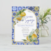 アーチブルーエレガントタイルレモンシトラスブライダルシャワー 招待状 (スタンド正面)