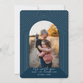 アーチブルーモダンクリスマス垂直写真 シーズンカード (正面)