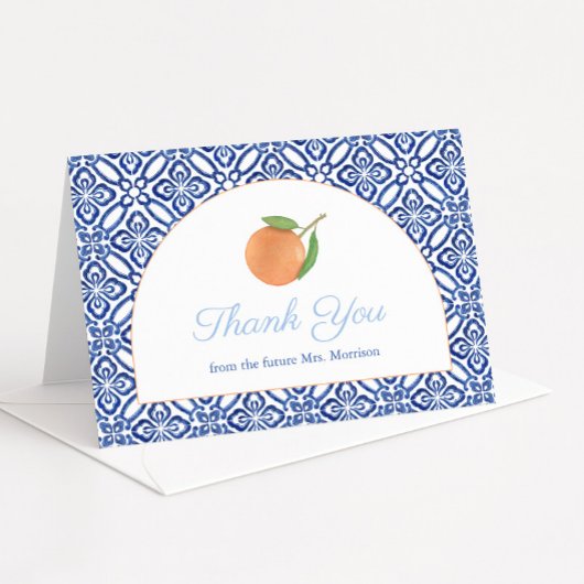 アーチブルーモダンタイルシトラスブライダルシャワー サンキューカード