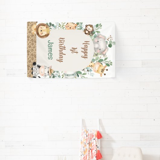 アーチブロージサファリパーティー動物1st誕生日 横断幕 (インサイチュ)