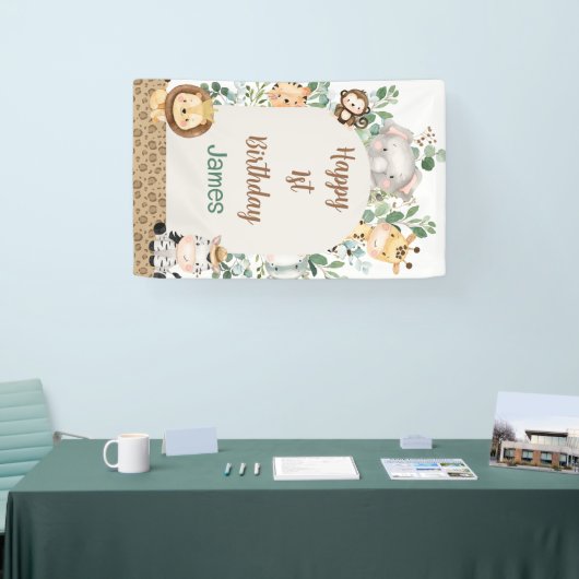 アーチブロージサファリパーティー動物1st誕生日 横断幕 (トレードショー)