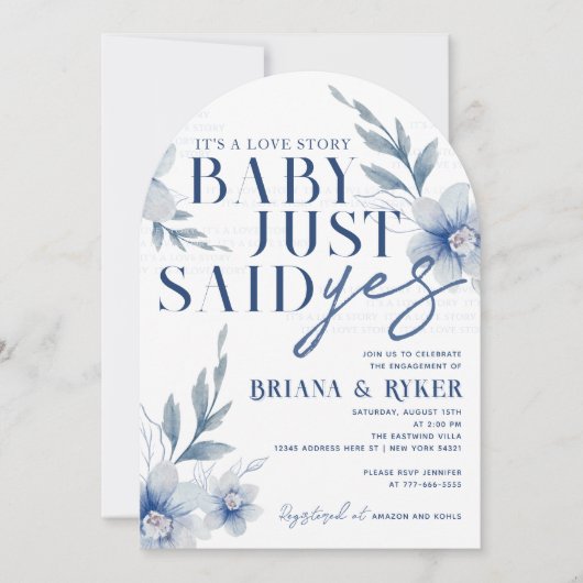 アーチベイビー ちょうどイエスと言った 白い花のエンゲージメント 招待状 (正面)