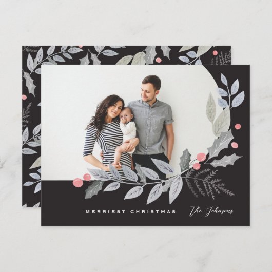 アーチホリーベリー葉ズクリスマス写真 シーズンカード (正面/裏面)