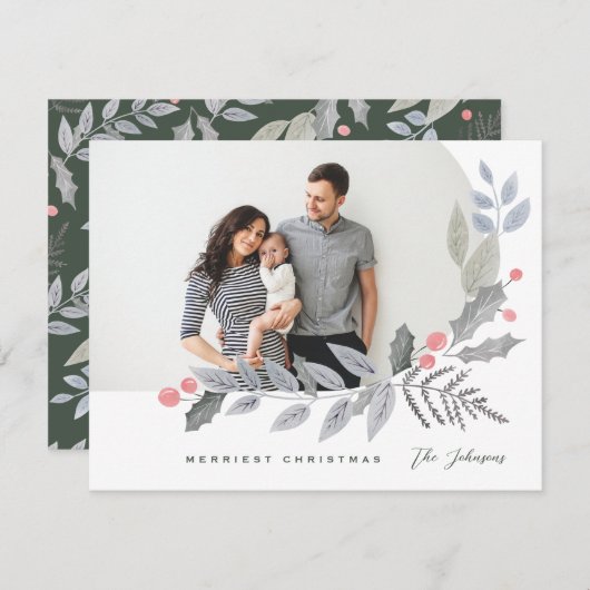 アーチホリーベリー葉ズクリスマス写真 シーズンカード (正面/裏面)