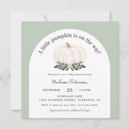 アーチホワイトカボチャ秋ベビーシャワースクエアインビタット 招待状 (正面)