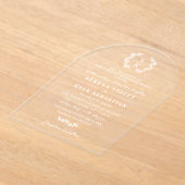 アーチホワイトタイポグラフィリースモノグラム結婚ズ アクリル招待状 (レイダウン)