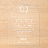 アーチホワイトタイポグラフィリースモノグラム結婚ズ アクリル招待状 (正面)