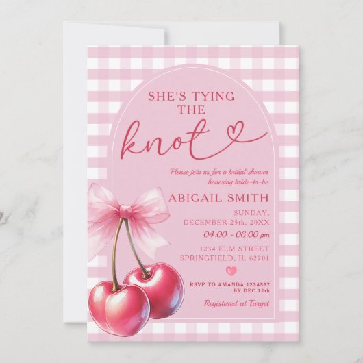 アーチボウ彼女は知っているさくらんぼブライダルシャワー 招待状 (正面)