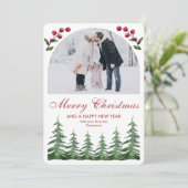 アーチボタニカルパインツリーズスノークリスマスフォト シーズンカード (スタンド正面)