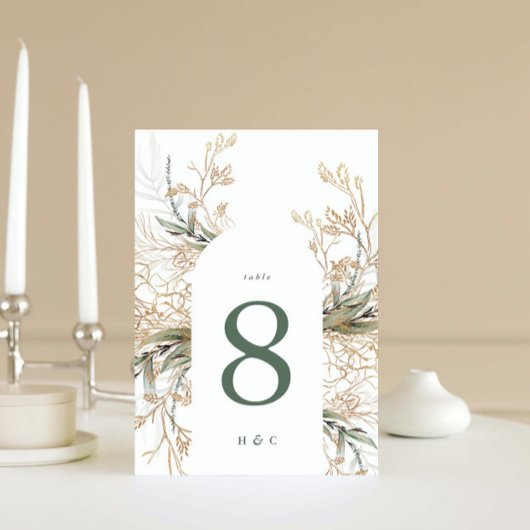 アーチボタニカルユーカリプトゥーゴールデングリーナリーモスのタブ テーブルナンバー