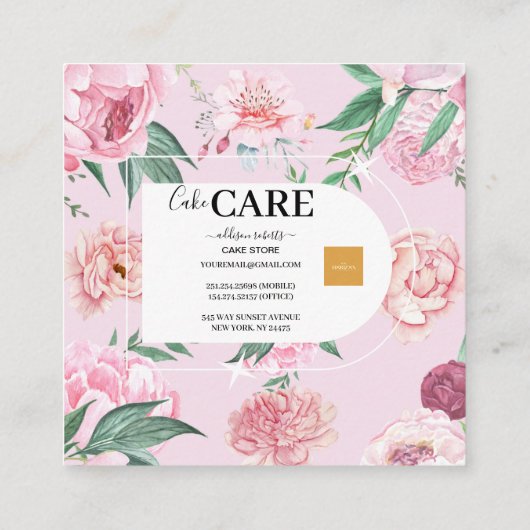 アーチボヘモダンミアン水カラー花模様 スクエア名刺 (裏面)