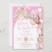 アーチボホグリッターバルーンピンク紫スウィート16 招待状 (正面)