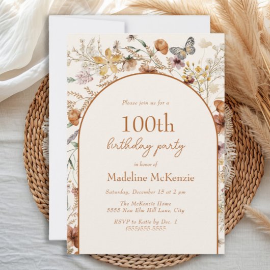 アーチボホワイルドフラワーズ100誕生日 招待状