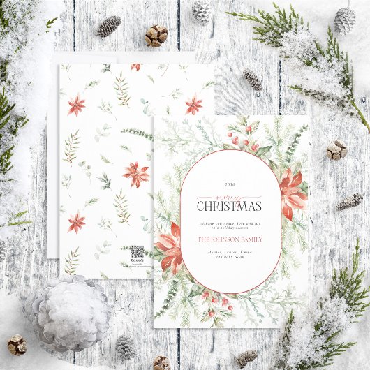 アーチポインセテモダンチアベリーメリークリスマスホリド シーズンカード