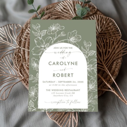 アーチミニマリストSage Green Boho結婚の写真 招待状