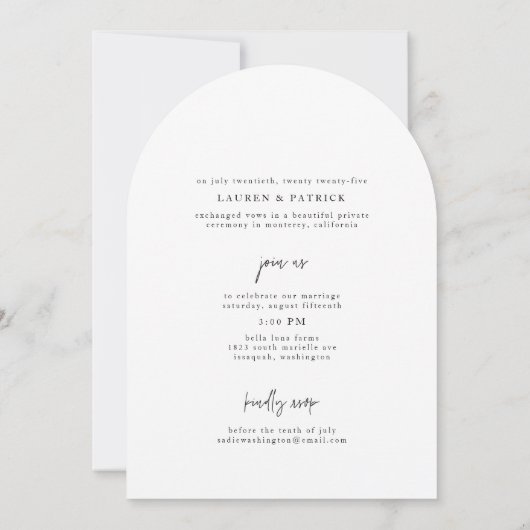 アーチミニマルェロペメント結婚の告知カード 招待状 (裏面)