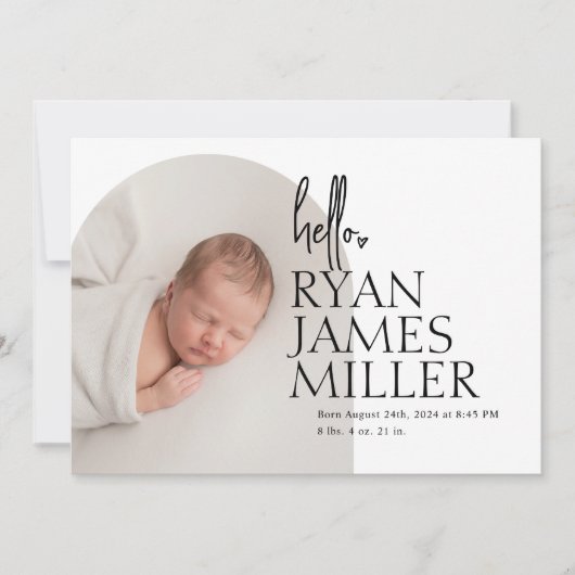 アーチミニマルモダンベビーフォト誕生 案内状 (正面)