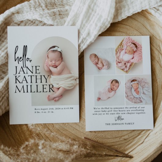 アーチミニマルモダンベビー写真誕生のお知らせ 案内状