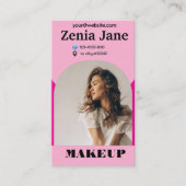 アーチメイクアップモダンピンクフォトqrコードロゴ 名刺 (正面)