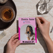 アーチメイクアップモダンピンクフォトqrコードロゴ 名刺