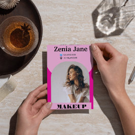 アーチメイクアップモダンピンクフォトqrコードロゴ 名刺