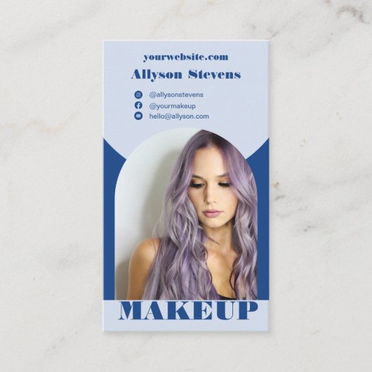 アーチメイクモダンアップ青い写真qrコードロゴ 名刺 (正面)