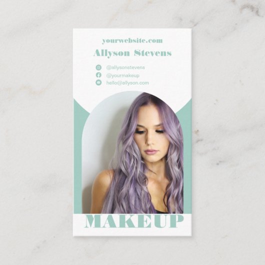 アーチメイクモダンアップ青い写真qrコードロゴ 名刺 (正面)