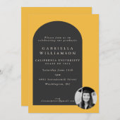 アーチモダンイエローグラード写真卒業パーティー 招待状 (正面/裏面)