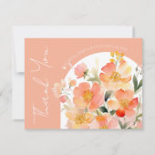 アーチモダンオレンジピーチフローラ結婚ズ サンキューカード (正面)