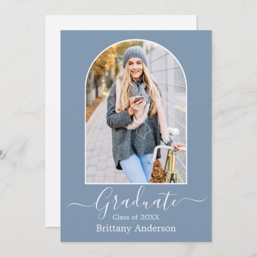 アーチモダンカリグラフィダスティブルー卒業 案内状 (正面/裏面)