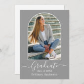 アーチモダンカリグラフィフォトグレー卒業 案内状 (正面/裏面)