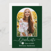 アーチモダンキャップ書道グリーン卒業 案内状 (正面/裏面)