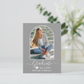 アーチモダンキャップ書道グレー卒業 ポストカード (スタンド正面)