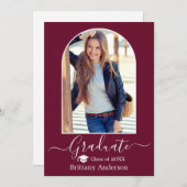 アーチモダンキャップ書道バーガンディ卒業 案内状 (正面/裏面)