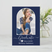 アーチモダンキャップ書道フォトブルー卒業 案内状 (スタンド正面)