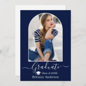 アーチモダンキャップ書道フォトブルー卒業 案内状 (正面/裏面)