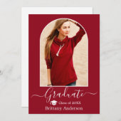 アーチモダンキャップ書道レッド卒業 案内状 (正面/裏面)