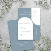アーチモダンクエレガント書道ダスティブルー結婚ズ 出欠カード