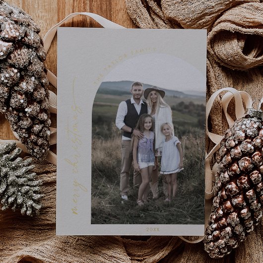 アーチモダンクリームゴールドフォイルメリークリスマスフォト 箔シーズンカード