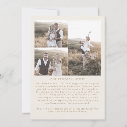 アーチモダンクリームプロポーションストーリーフォト婚約 案内状 (裏面)