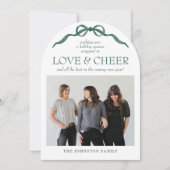 アーチモダングエレガントグリーンボウフォトホリデーカード 招待状 (正面)