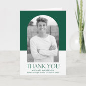 アーチモダングリーンカラーブロックフォト卒業 サンキューカード (正面)