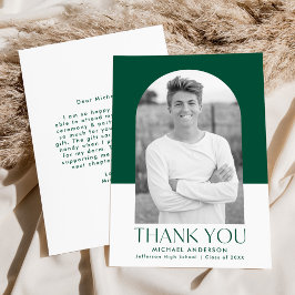 アーチモダングリーンカラーブロックフォト卒業 サンキューカード